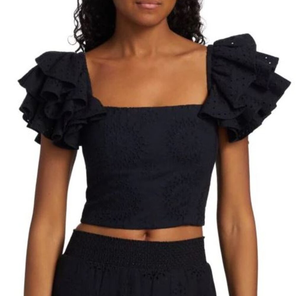 TAWNY SQUARE NECK RUFFLE CROP TOP